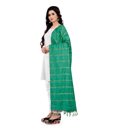 Women's Cotton Jari Woven Work Dupatta (Green, Length:2-2.4 mtr)