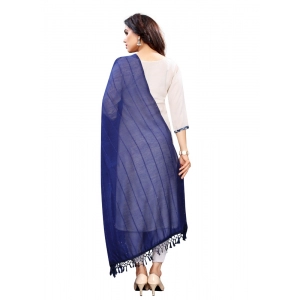 Generic Women's Cotton Silk Strips Printed Dupatta (Blue, Length:2-2.4 mtr)
