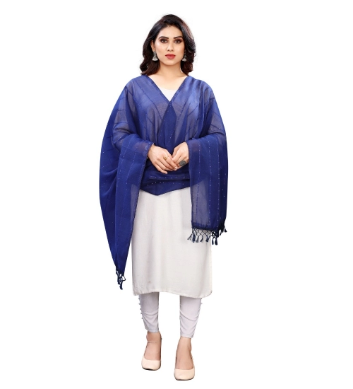 Women's Cotton Silk Strips Printed Dupatta (Blue, Length:2-2.4 mtr)