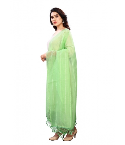 Women's Cotton Silk Strips Printed Dupatta (Parrot Green, Length:2-2.4 mtr)