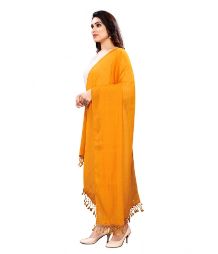 Women's Cotton Silk Strips Printed Dupatta (Musterd Yellow, Length:2-2.4 mtr)