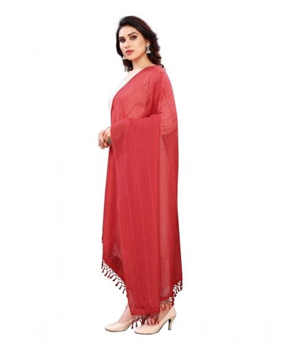 Women's Cotton Silk Strips Printed Dupatta (Maroon, Length:2-2.4 mtr)