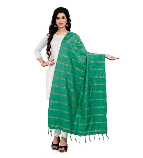 Women's Cotton Jari Woven Work Dupatta (Green, Length:2-2.4 mtr)