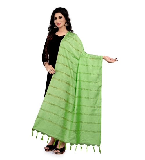 Women's Cotton Jari Woven Work Dupatta (Parrot Green, Length:2-2.4 mtr)