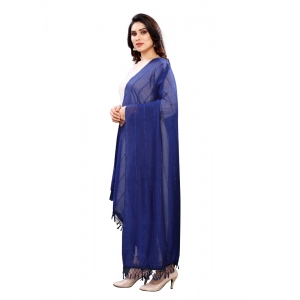Generic Women's Cotton Silk Strips Printed Dupatta (Blue, Length:2-2.4 mtr)