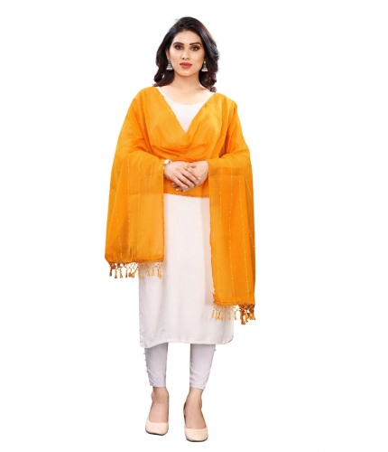 Women's Cotton Silk Strips Printed Dupatta (Musterd Yellow, Length:2-2.4 mtr)