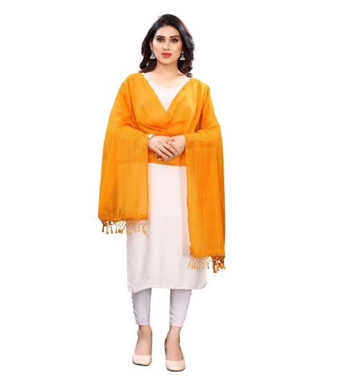 Women's Cotton Silk Strips Printed Dupatta (Musterd Yellow, Length:2-2.4 mtr)