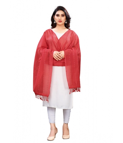 Women's Cotton Silk Strips Printed Dupatta (Maroon, Length:2-2.4 mtr)