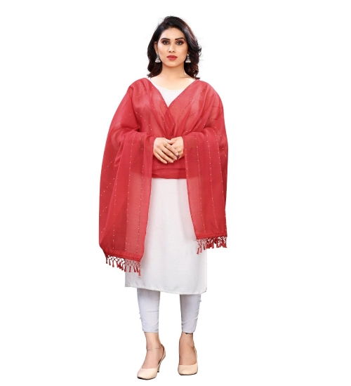 Women's Cotton Silk Strips Printed Dupatta (Maroon, Length:2-2.4 mtr)