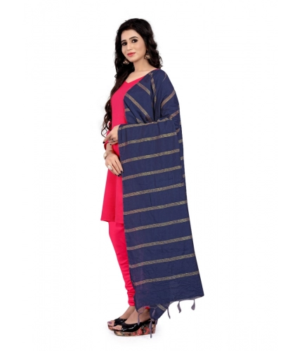 Women's Cotton Jari Woven Work Dupatta (Blue, Length:2-2.4 mtr)