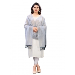 Women's Cotton Silk Strips Printed Dupatta (Grey, Length:2-2.4 mtr)