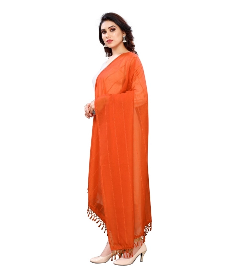 Women's Cotton Silk Strips Printed Dupatta (Orange, Length:2-2.4 mtr)