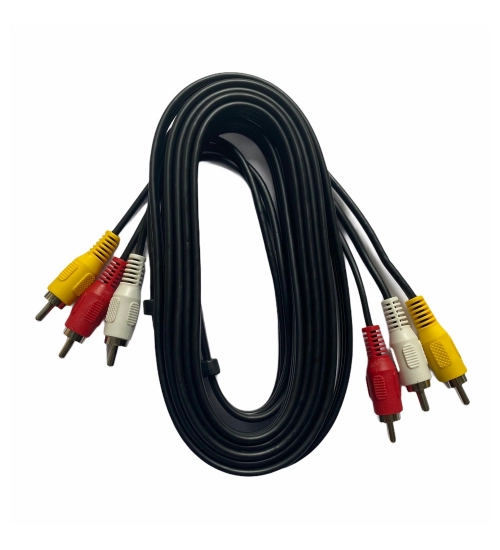 3RCA Male to 3RCA Male Audio Video Cable 3 Yards Compatible for TV, LCD, LED, DTH, DVD, VCR (Black)