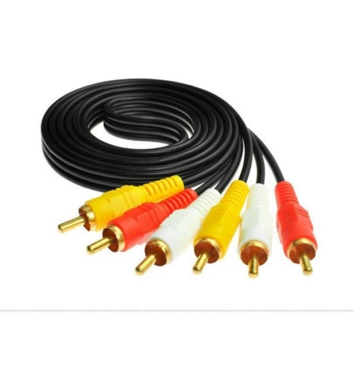 3RCA Male to 3RCA Male Audio Video Cable 1.5 Yards Compatible for TV, LCD, LED, DTH, DVD, VCR (Black)
