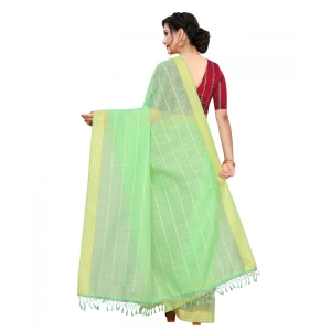 Generic Women's Cotton Saree With Blouse (Parrot Green, 5-6Mtrs)