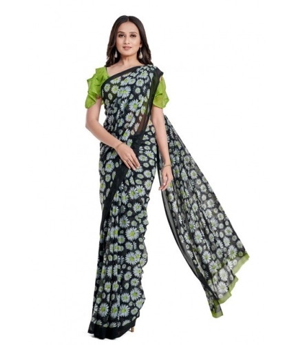 Women's Georgette Saree With Blouse (Green, 5-6mtrs)