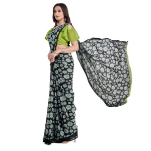 Generic Women's Georgette Saree With Blouse (Green, 5-6mtrs)