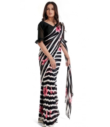 Women's Georgette Saree With Blouse (Pink, 5-6mtrs)