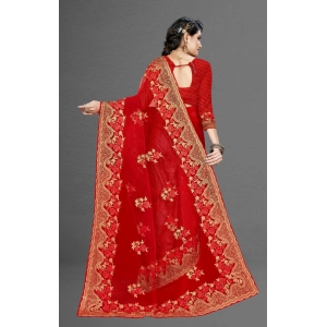 Generic Women's Net Saree With Blouse (Red, 5-6Mtrs)