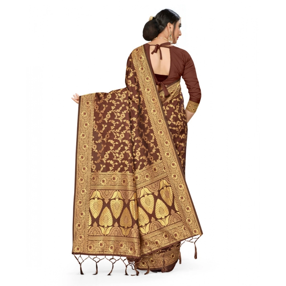 Women's Banarasi Silk Saree With Blouse (Coffee, 5-6Mtrs) Women's Banarasi Silk Saree With Blouse (Coffee, 5-6Mtrs)