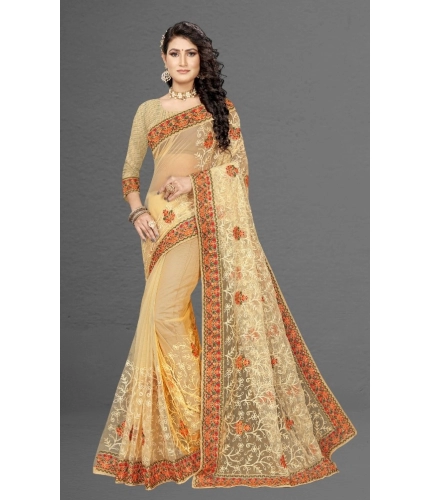 Women's Net Saree With Blouse (Chiku, 5-6Mtrs) Women's Net Saree With Blouse (Chiku, 5-6Mtrs)