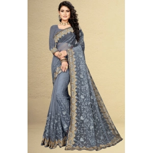 Generic Women's Net Saree With Blouse (Grey, 5-6Mtrs)