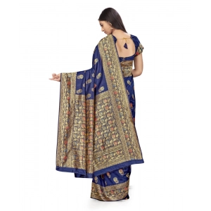 Generic Women's Banarasi Silk Saree With Blouse (Navy Blue, 5-6Mtrs)