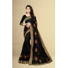 Women's Net Saree With Blouse (Black, 5-6Mtrs)