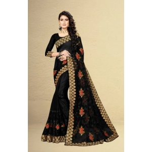 Generic Women's Net Saree With Blouse (Black, 5-6Mtrs)