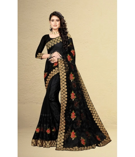 Women's Net Saree With Blouse (Black, 5-6Mtrs) Women's Net Saree With Blouse (Black, 5-6Mtrs)