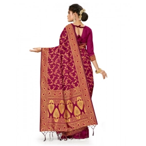 Generic Women's Banarasi Silk Saree With Blouse (Wine, 5-6Mtrs)