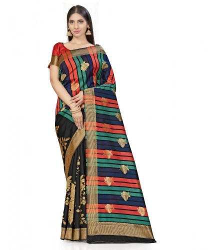 Women's Banarasi Silk Saree With Blouse (Black, 5-6Mtrs)