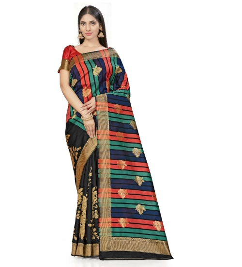 Women's Banarasi Silk Saree With Blouse (Black, 5-6Mtrs)