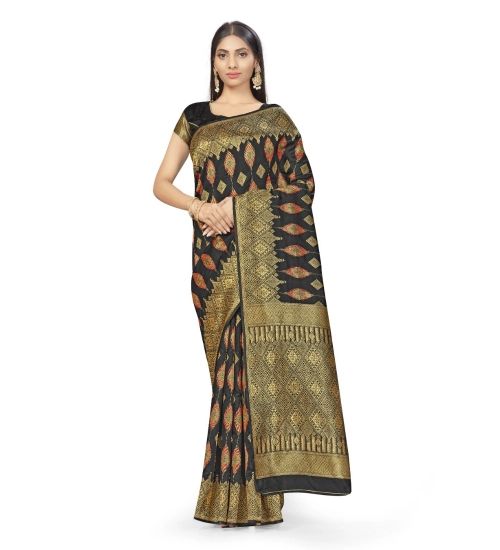 Women's Banarasi Silk Saree With Blouse (Black, 5-6Mtrs)