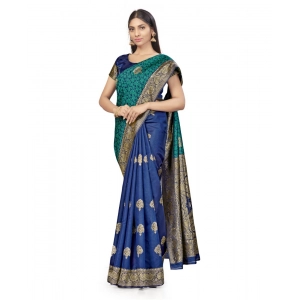 Generic Women's Banarasi Silk Saree With Blouse (Navy Blue, Rama, 5-6Mtrs)