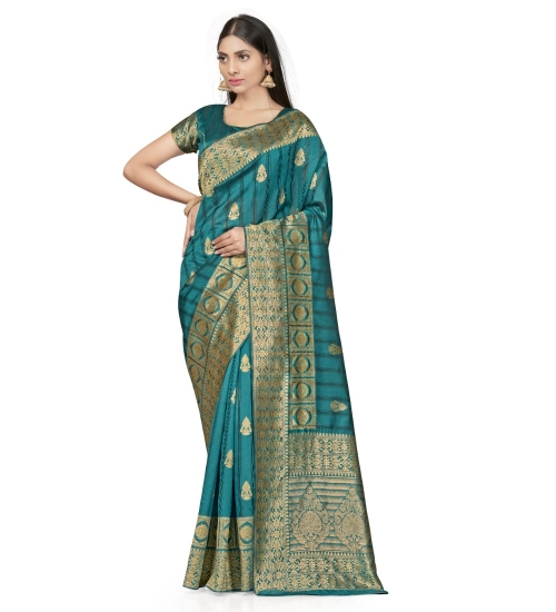 Women's Banarasi Silk Saree With Blouse (Peach, 5-6Mtrs)