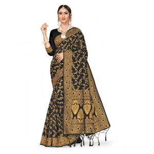 Generic Women's Banarasi Silk Saree With Blouse (Black, 5-6Mtrs)