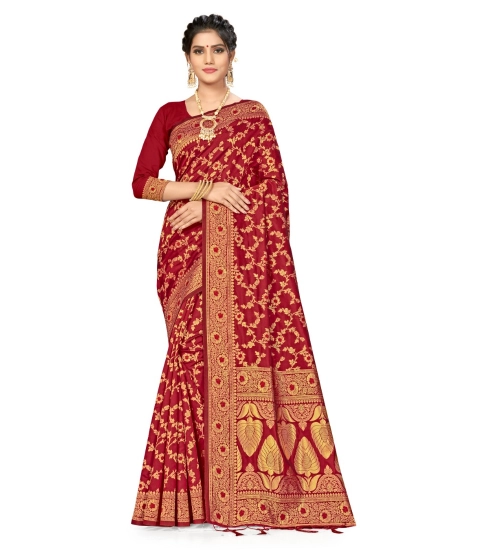 Women's Banarasi Silk Saree With Blouse (Maroon, 5-6Mtrs)