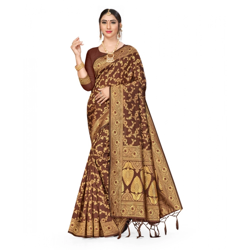 Women's Banarasi Silk Saree With Blouse (Coffee, 5-6Mtrs) Women's Banarasi Silk Saree With Blouse (Coffee, 5-6Mtrs)