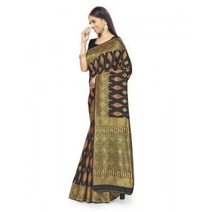 Generic Women's Banarasi Silk Saree With Blouse (Black, 5-6Mtrs)