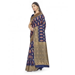Generic Women's Banarasi Silk Saree With Blouse (Navy Blue, 5-6Mtrs)
