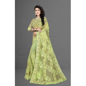 Generic Women's Net Saree With Blouse (Pista Green, 5-6Mtrs)