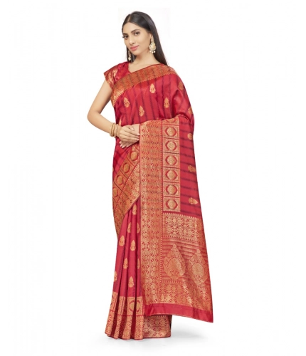 Women's Banarasi Silk Saree With Blouse (Peach, 5-6Mtrs)