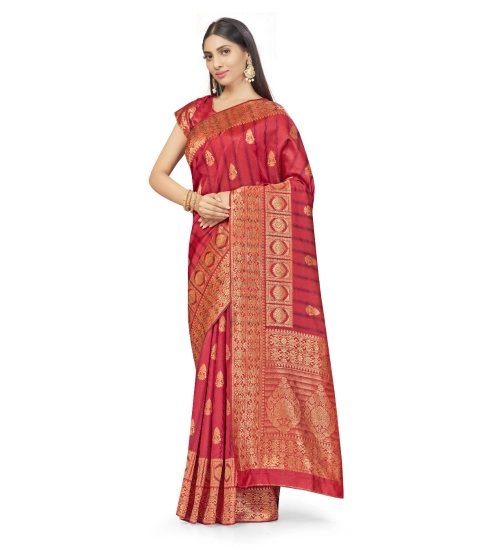 Women's Banarasi Silk Saree With Blouse (Peach, 5-6Mtrs)