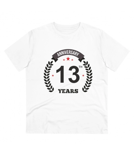 Men's PC Cotton 13th Anniversary Printed T Shirt (Color: White, Thread Count: 180GSM)