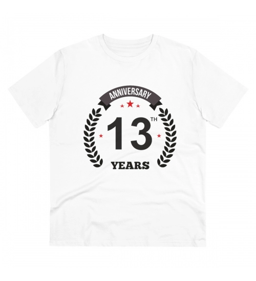 Men's PC Cotton 13th Anniversary Printed T Shirt (Color: White, Thread Count: 180GSM)