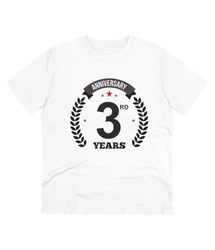 Men's PC Cotton 3rd Anniversary Printed T Shirt (Color: White, Thread Count: 180GSM)
