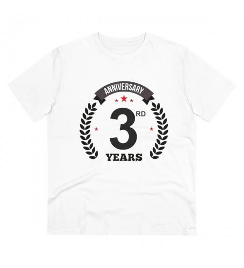 Men's PC Cotton 3rd Anniversary Printed T Shirt (Color: White, Thread Count: 180GSM)