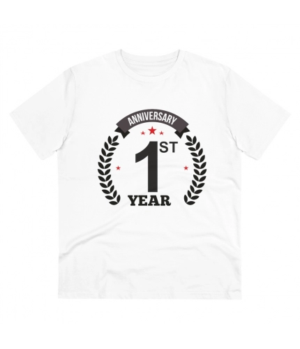 Men's PC Cotton 1st Anniversary Printed T Shirt (Color: White, Thread Count: 180GSM)