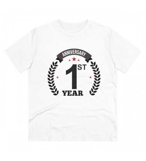 Men's PC Cotton 1st Anniversary Printed T Shirt (Color: White, Thread Count: 180GSM)